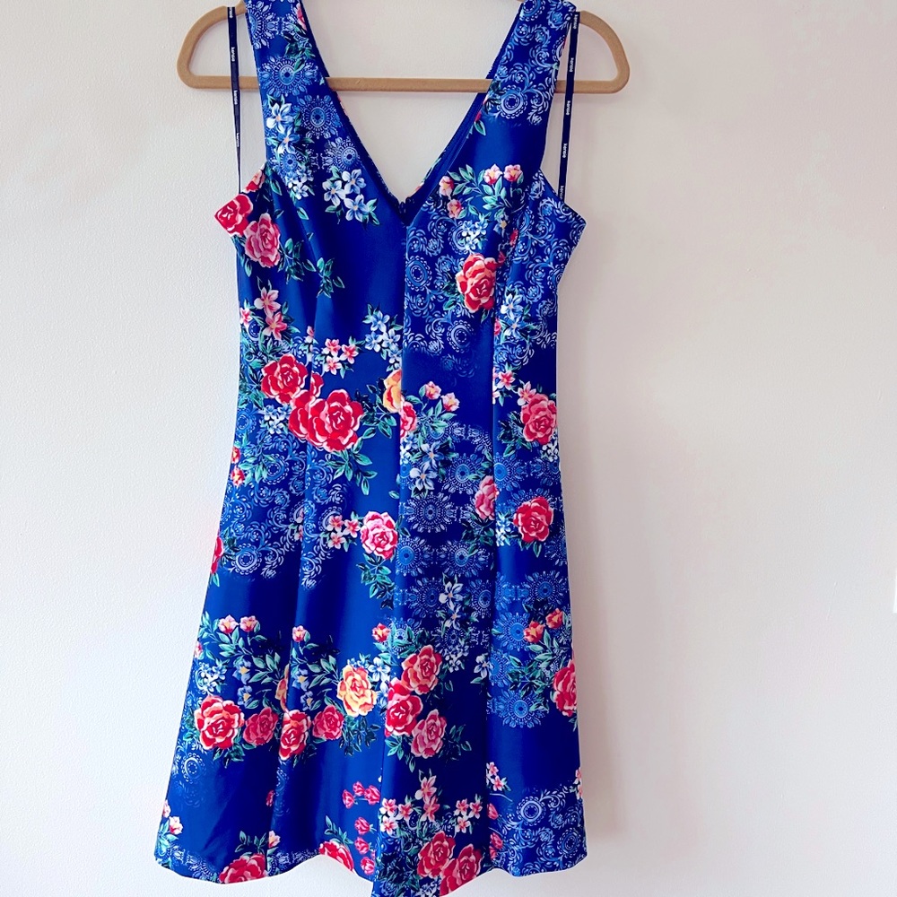 Kensie Blue Floral A-Line Sleeveless Dress